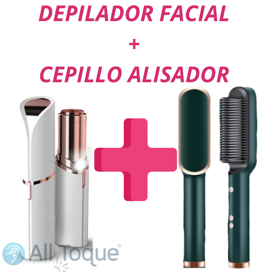 GlamTouch™ Kit Depiladora Facial + Cepillo Alisador